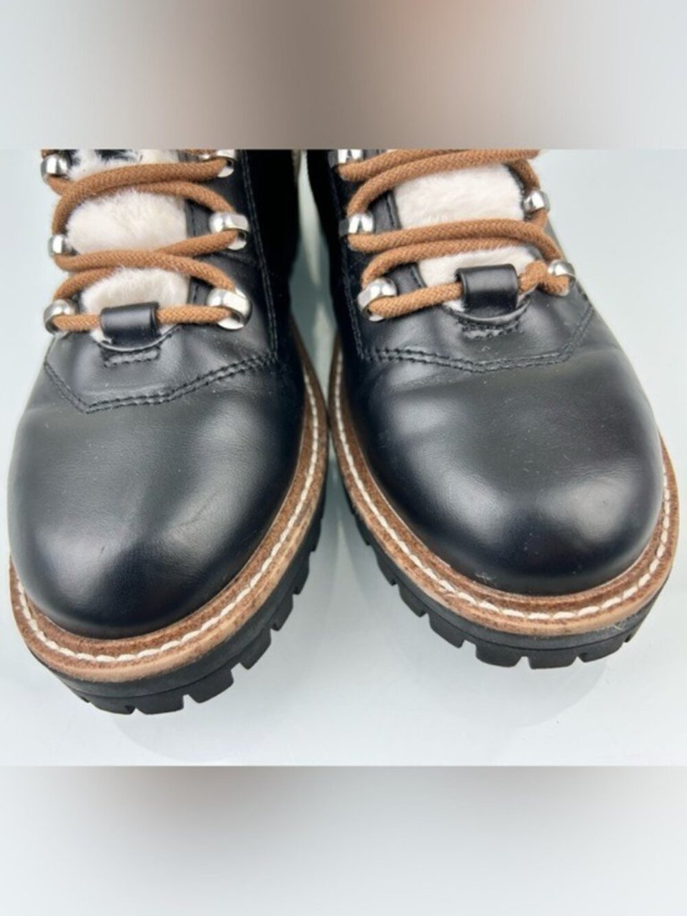 A New Day Target Black Faux Leather Fur Lace-Up Combat Winter Boots Sz 6.5 Fall - Picture 5 of 16